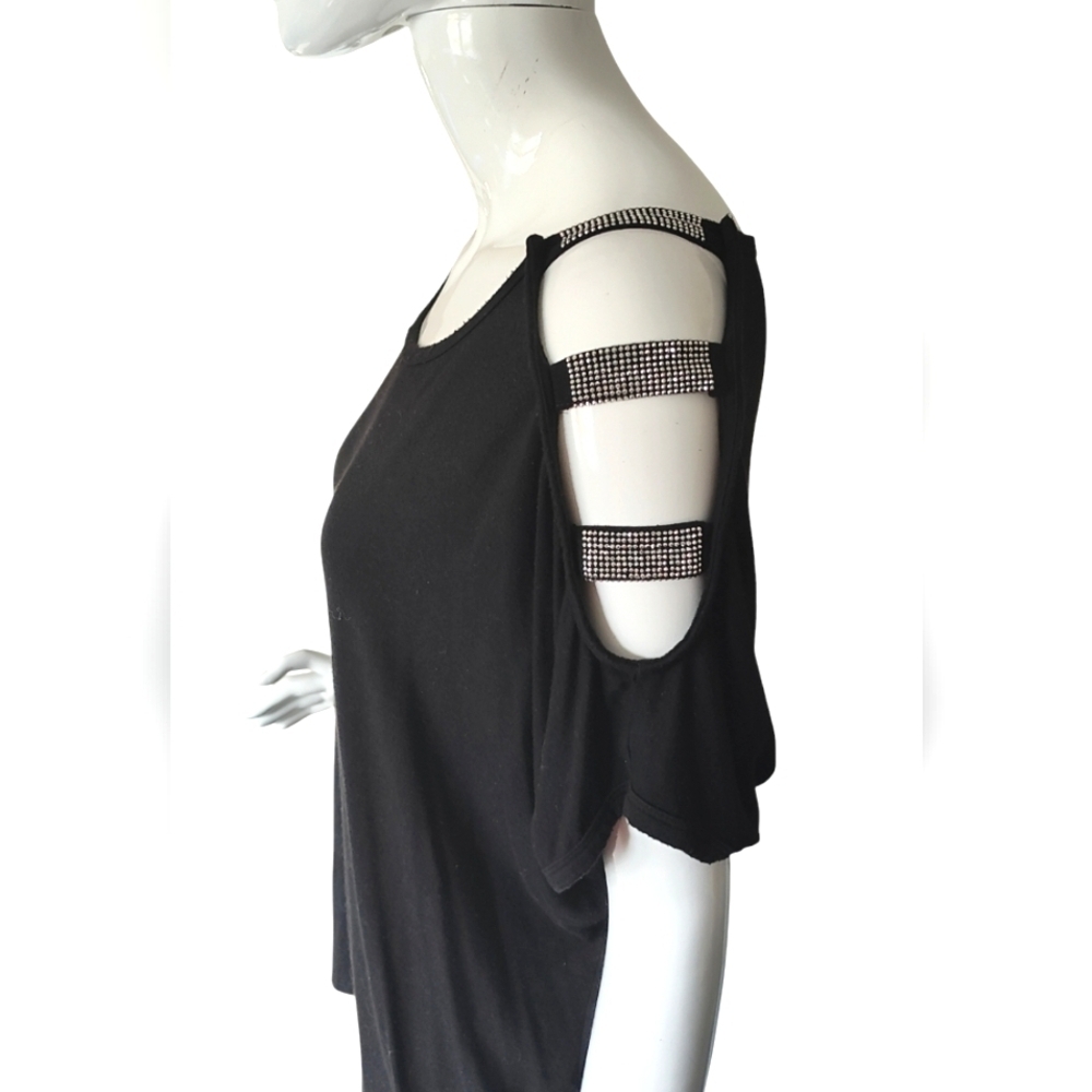 TODAYS DESIGNER Black Rhinestone Detail Open Sleeve Top Size XL